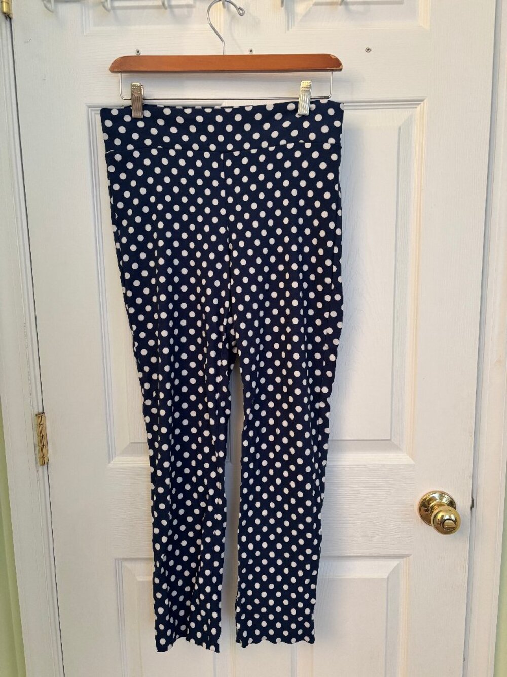 Margaret M Slimming Blue and White Polka Dot Pants